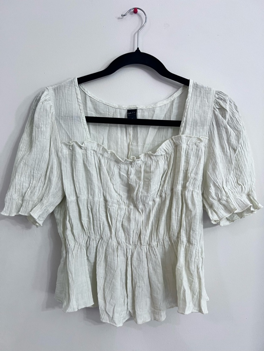 Lightweight Cream Peasant Blouse with Square Neck